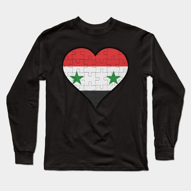 Syrian Jigsaw Puzzle Heart Design - Gift for Syrian With Syria Roots Long Sleeve T-Shirt by Country Flags